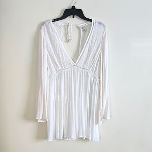 L*Space White Long Sleeve V-Neck Dress Flare Sleeve Beach Fairy Travel Medium